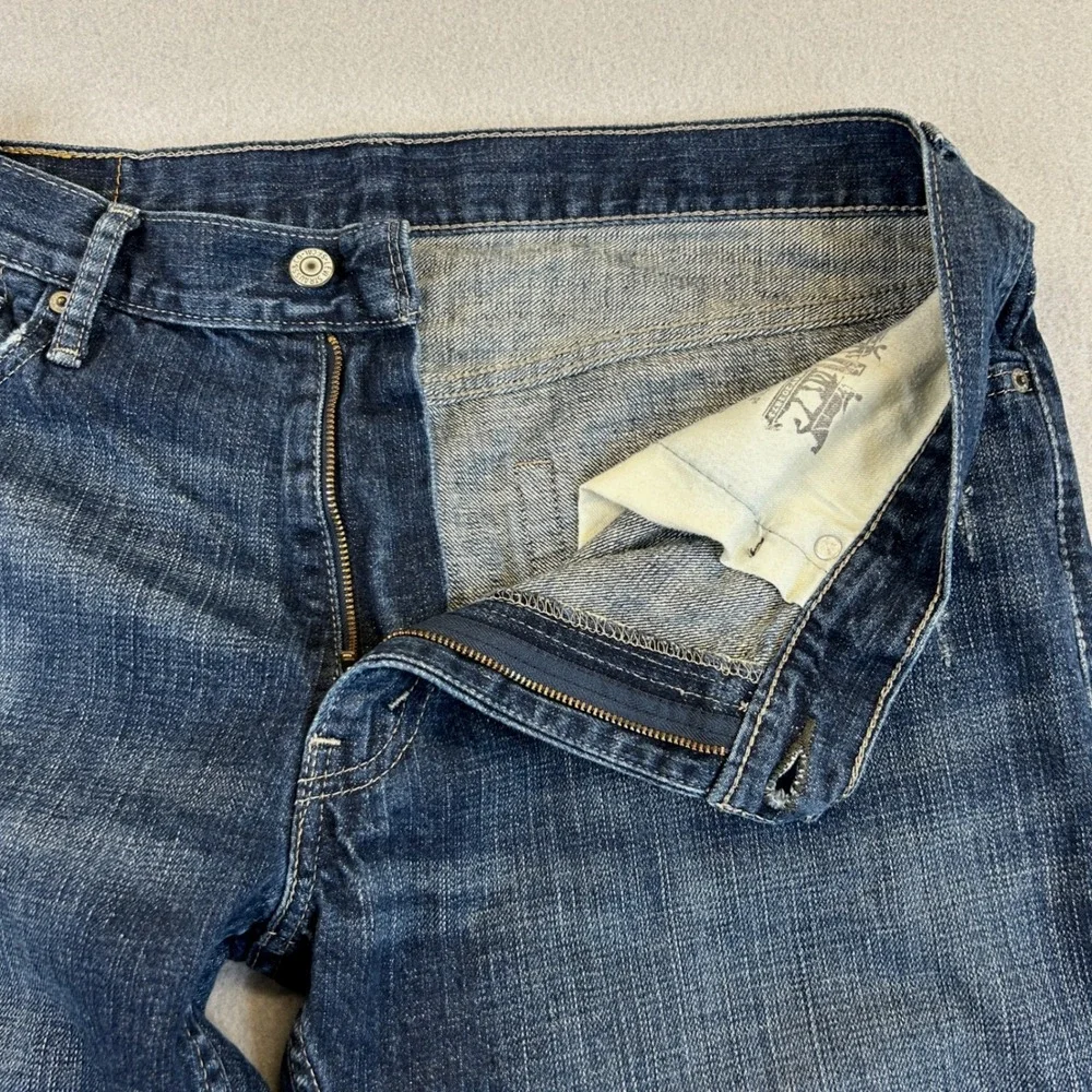 Levi's 514 Straight Leg Mens 36x30 Blue Denim Jeans Distressed Dark Wash Cotton